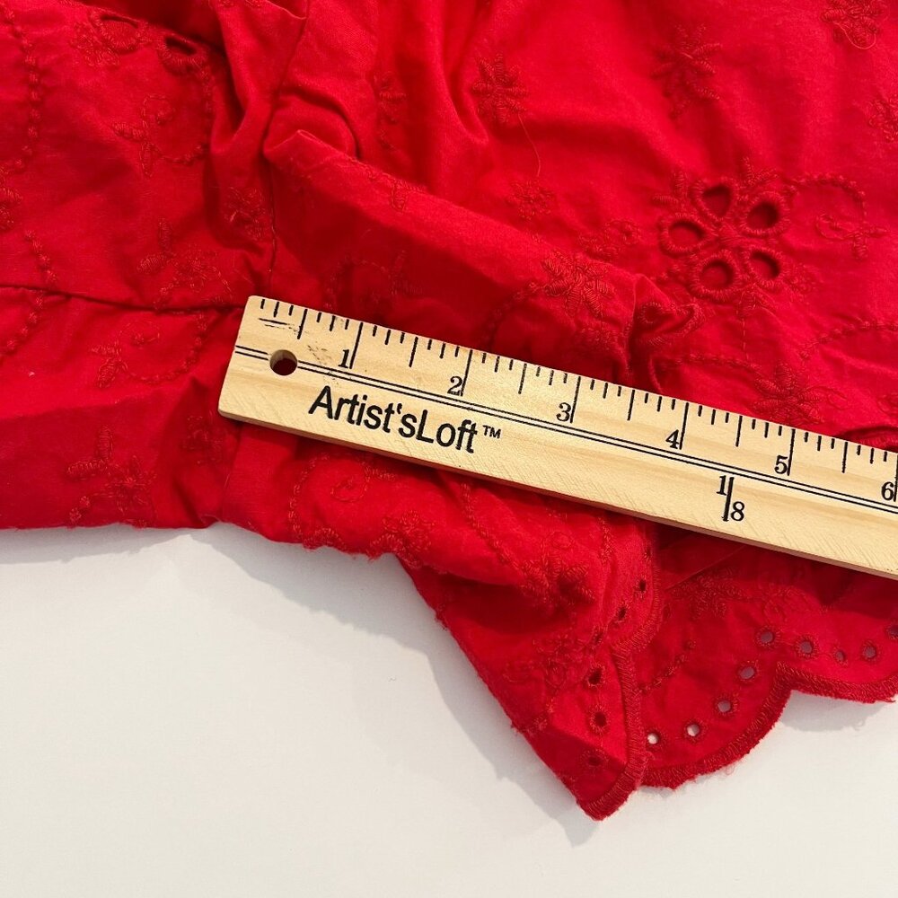 Free People How Sweet Shorts Red High Rise Pleated Eyelet Boho Festival MEDIUM - Picture 9 of 10